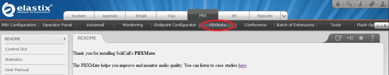 PBXMate menu PBXMate menu