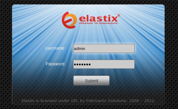 Elastix Welcome Screen Elastix Welcome Screen